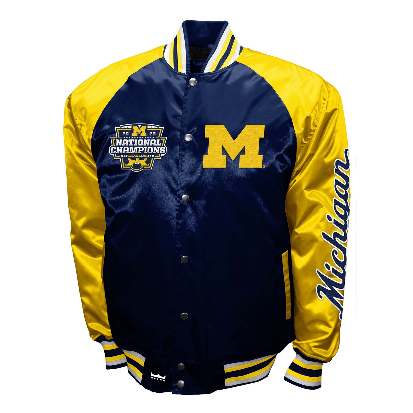 Michigan Wolverines 2023 National Champions Mens Franchise Club Game Satin Full-Snap Jacket