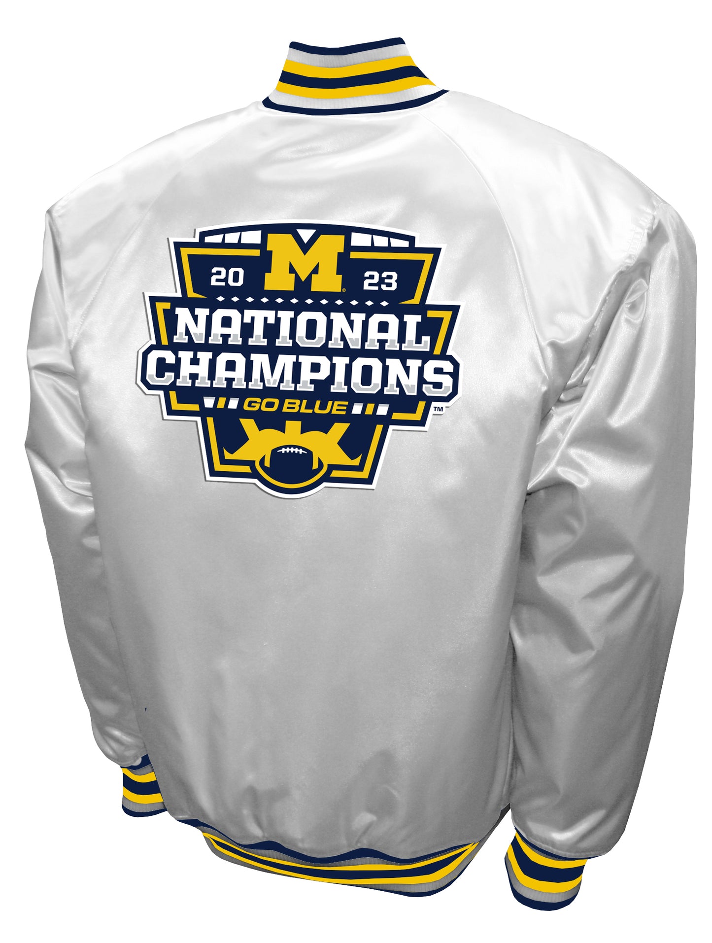 Michigan Wolverines 2023 National Champions Mens Franchise Club White Satin Full-Snap Jacket