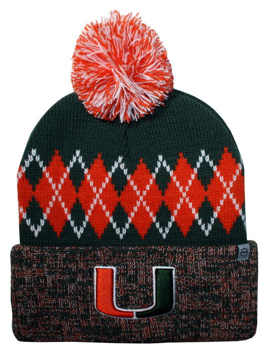 Miami Hurricanes Franchise Club Unisex The Blur Knit Hat with Pom