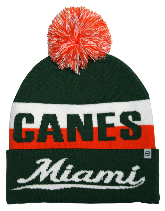 Miami Hurricanes Franchise Club Unisex Jaquard Knit Hat with Pom