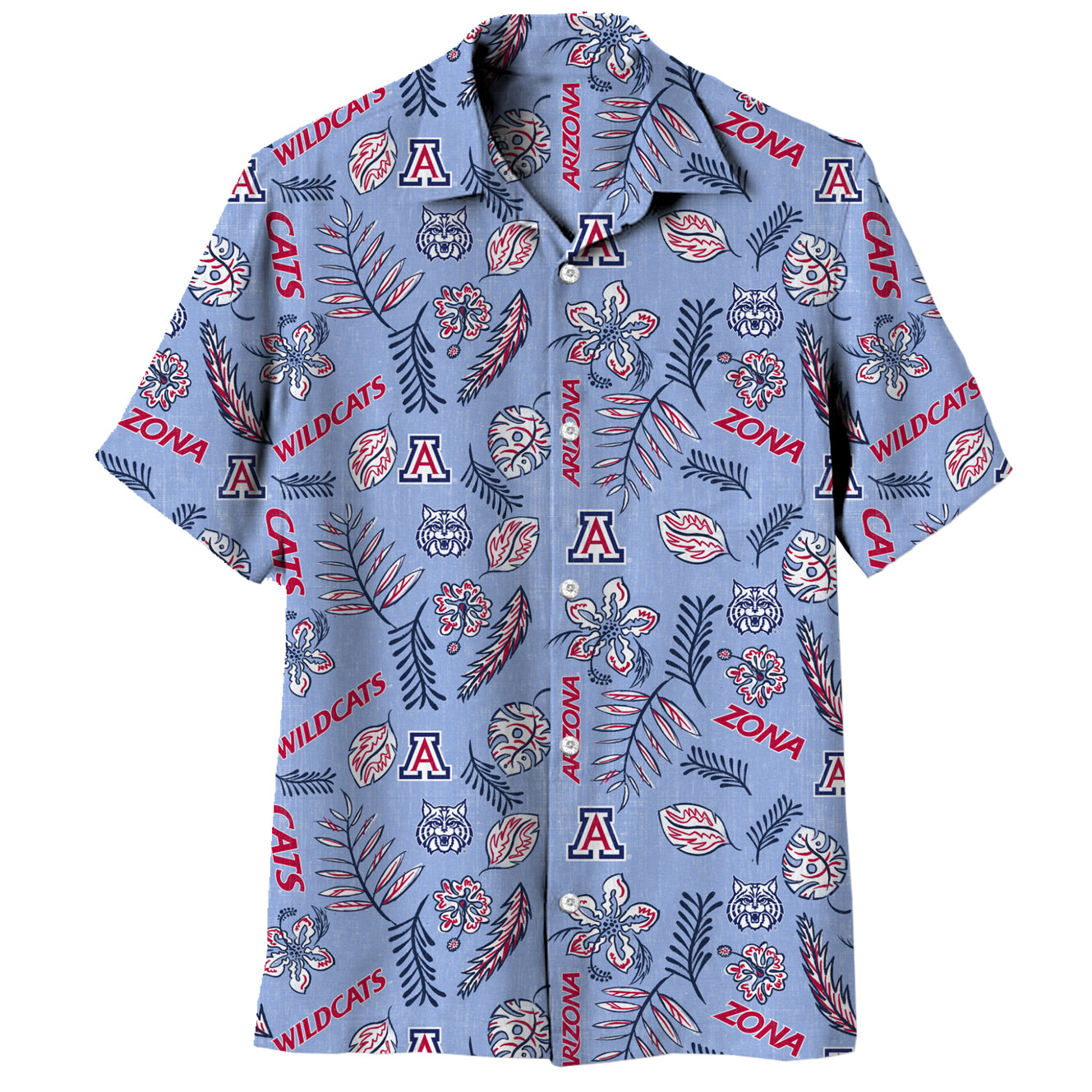 Arizona Wildcats Wes and Willy Mens College Hawaiian Short Sleeve Button Down Shirt Vintage Floral