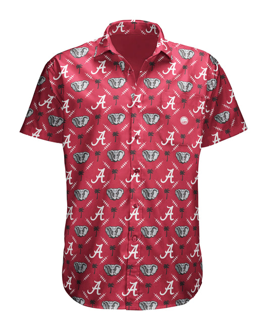 Alabama Crimson Tide Mens Dyme Lyfe Short Sleeve Palm Tree Button Up Dress Shirt