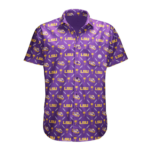 LSU Tigers Mens Dyme Lyfe Short Sleeve Palm Tree Button Up Dress Shirt