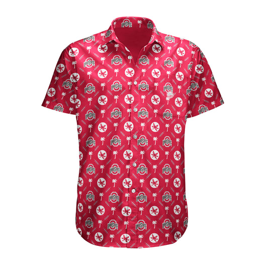 Ohio State Buckeyes Mens Dyme Lyfe Short Sleeve Palm Tree Button Up Dress Shirt