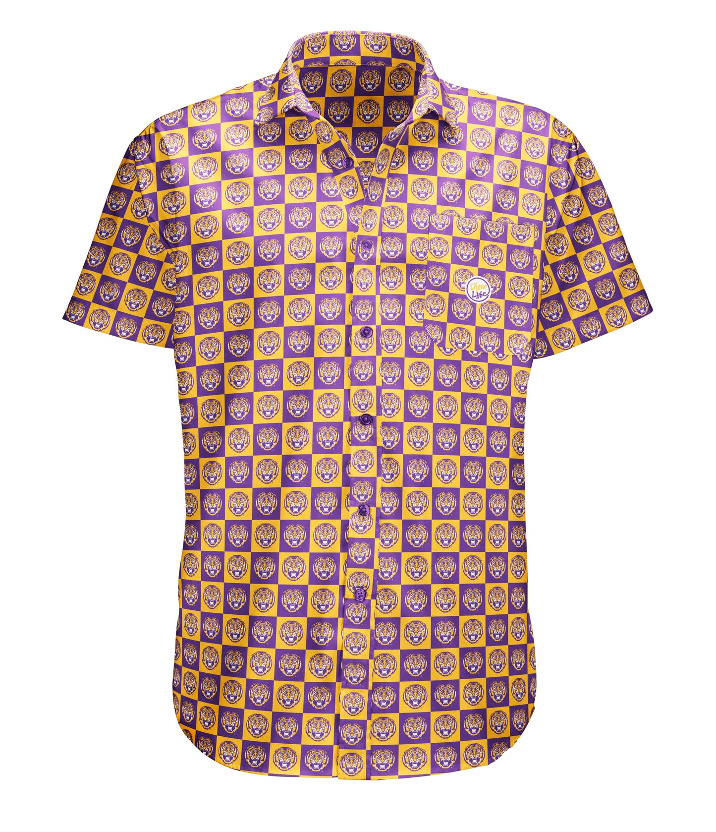 LSU Tigers Mens Dyme Lyfe Short Sleeve  Logo Block Button Up Dress Shirt