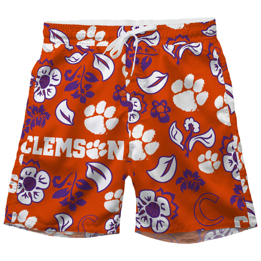 Clemson Tigers Wes and Willy Mens College Floral Swim Trunk