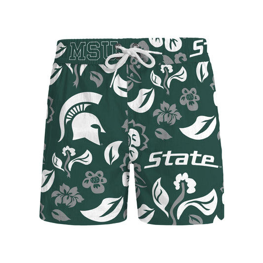 Michigan State Spartans Wes and Willy Mens College Floral Swim Trunk