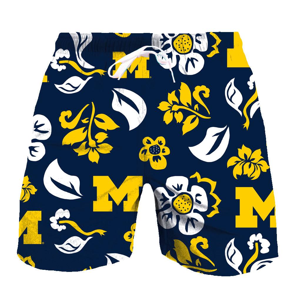 Michigan Wolverines Wes and Willy Mens College Floral Swim Trunk