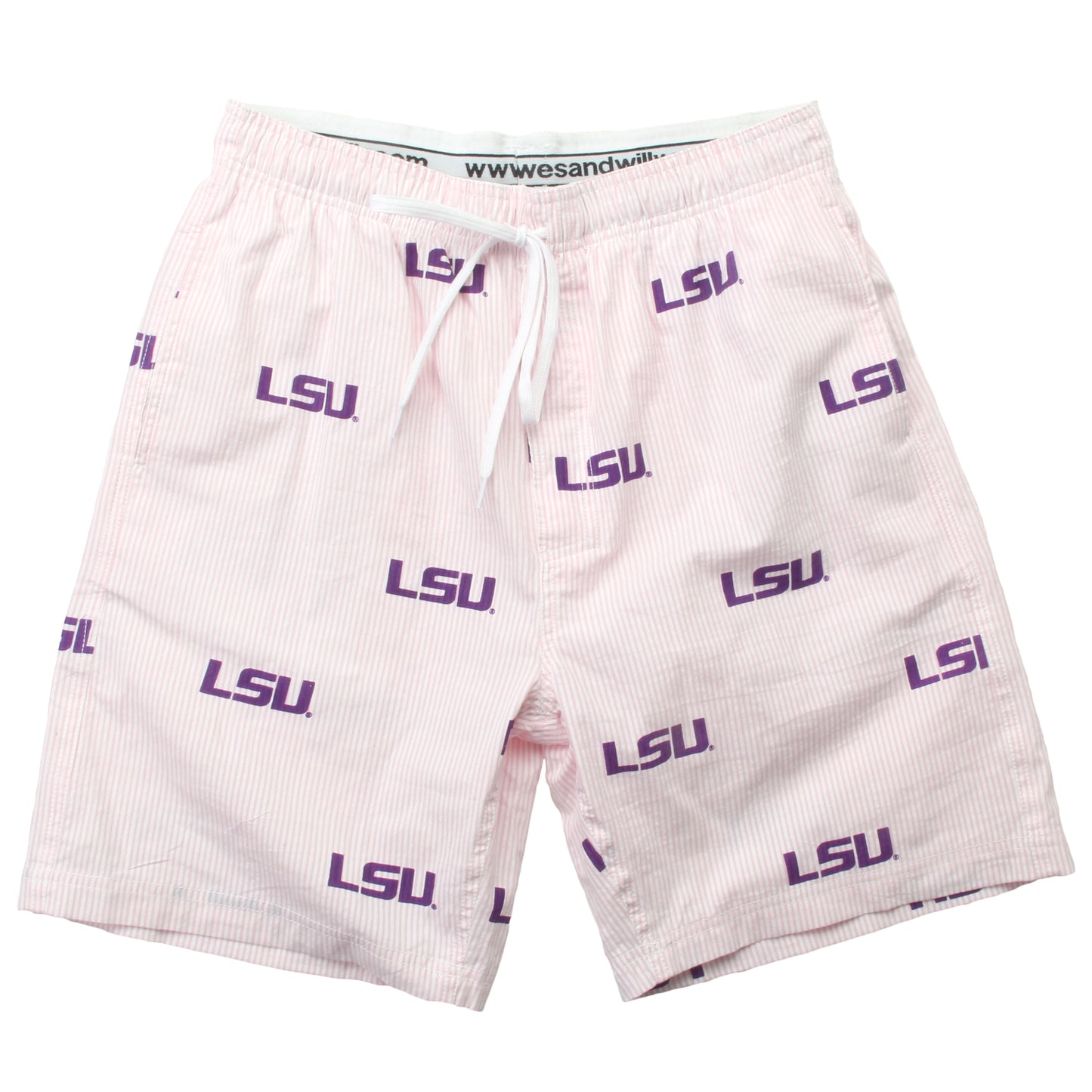 LSU Tigers Wes and Willy Mens College Seersucker Beach Shorts