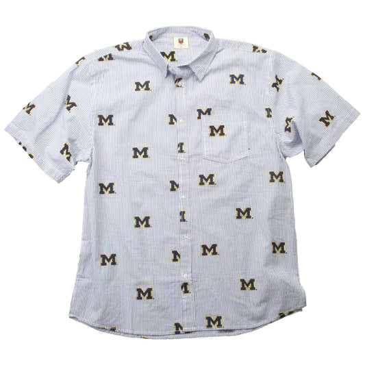 Michigan Wolverines Wes and Willy Mens College Seersucker Shirt