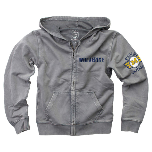 Michigan Wolverines Wes and Willy Boys Zip Up Hoodie Jacket Castlerock Faded Fleece