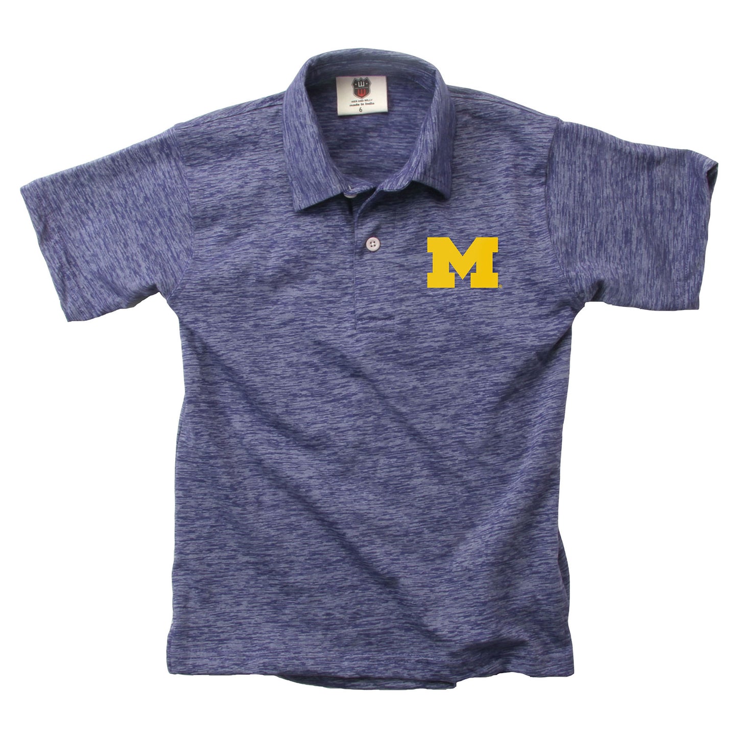 Michigan Wolverines Wes and Willy Youth Boys Cloudy Yarn College Short Sleeve Polo