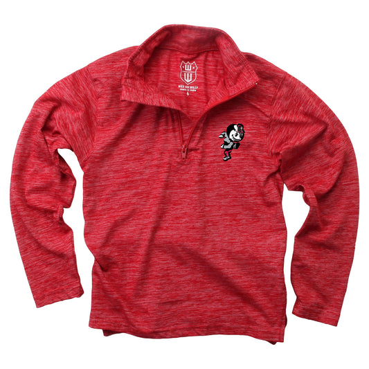 Ohio State Buckeyes Wes and Willy Youth Boys Cloudy Yarn Long Sleeve College Quarter Zip - Red - Running Brutus