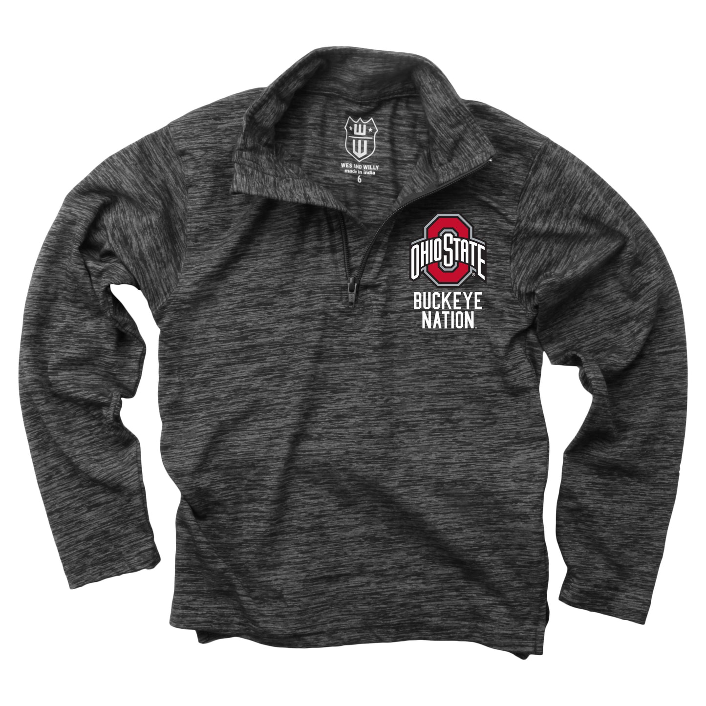 Ohio State Buckeyes Wes and Willy Youth Boys Cloudy Yarn Long Sleeve College Quarter Zip - Black