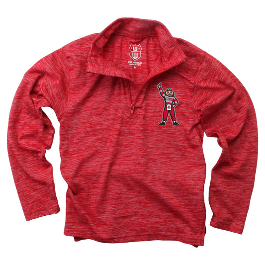 Ohio State Buckeyes Wes and Willy Youth Boys Cloudy Yarn Long Sleeve College Quarter Zip - Red - Standing Brutus