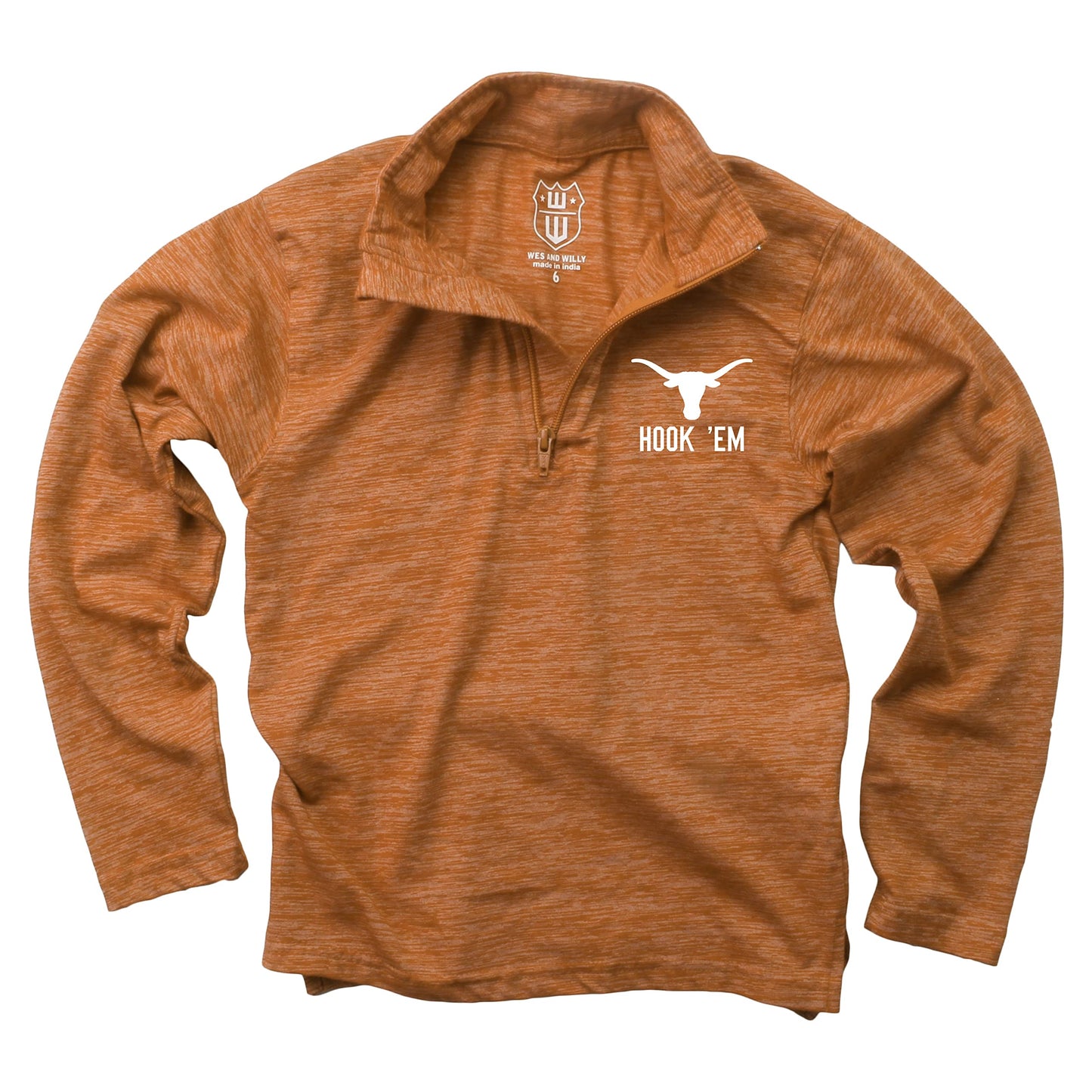 Texas Longhorns Wes and Willy Youth Boys Cloudy Yarn Long Sleeve College Quarter Zip