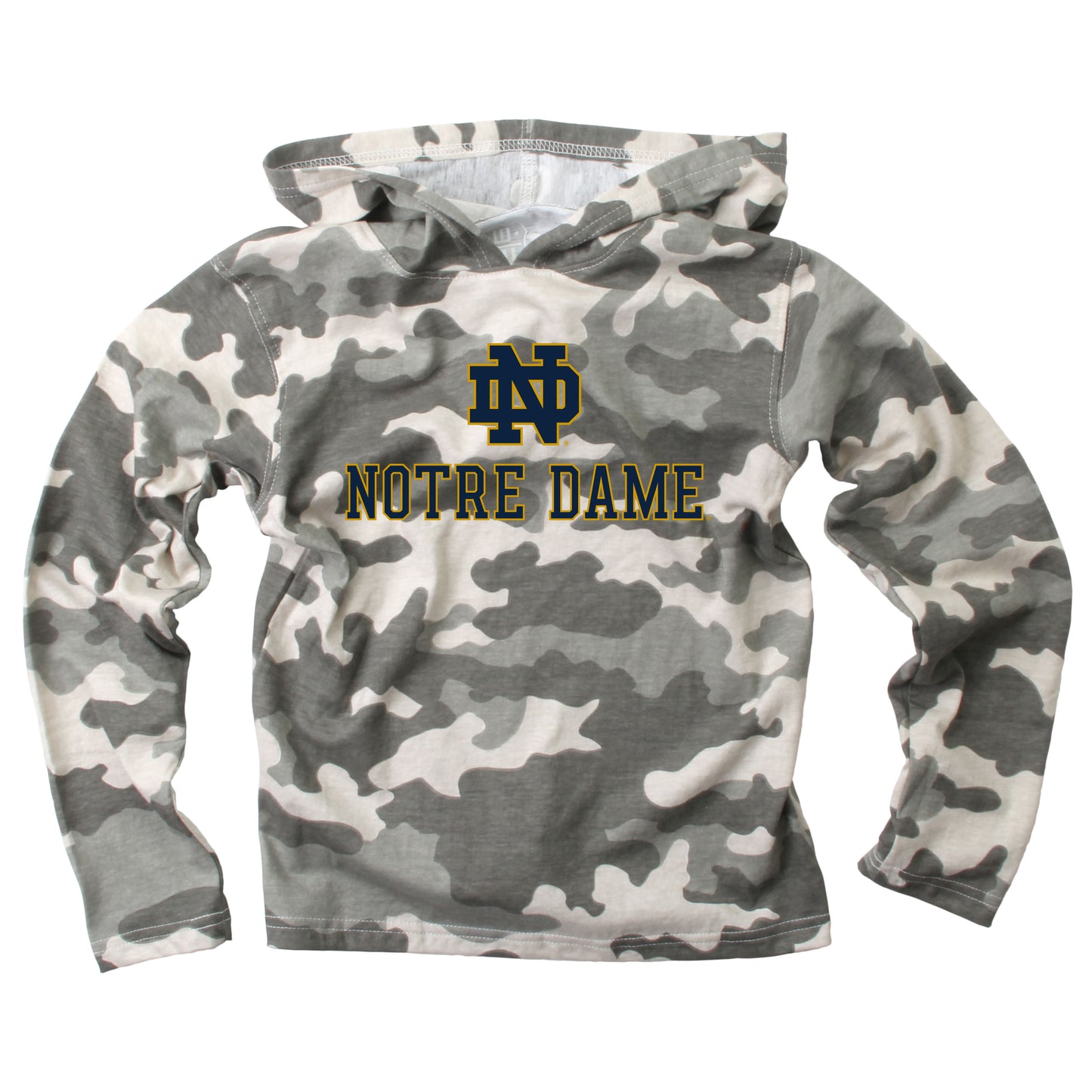 Notre Dame Fighting Irish Wes and Willy Youth Boys Long Sleeve Camo Hooded T-Shirt