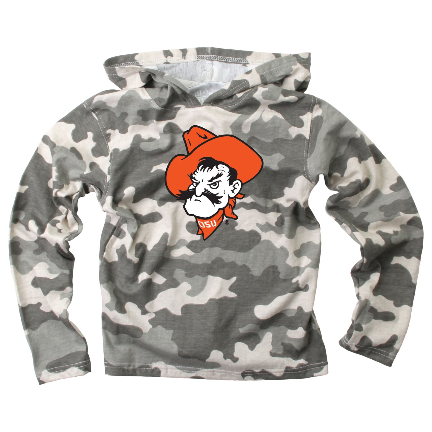 Oklahoma State Cowboys Wes and Willy Youth Boys Long Sleeve Camo Hooded T-Shirt