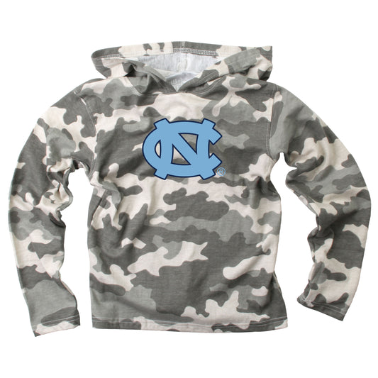 North Carolina Tar Heels Wes and Willy Youth Boys Long Sleeve Camo Hooded T-Shirt