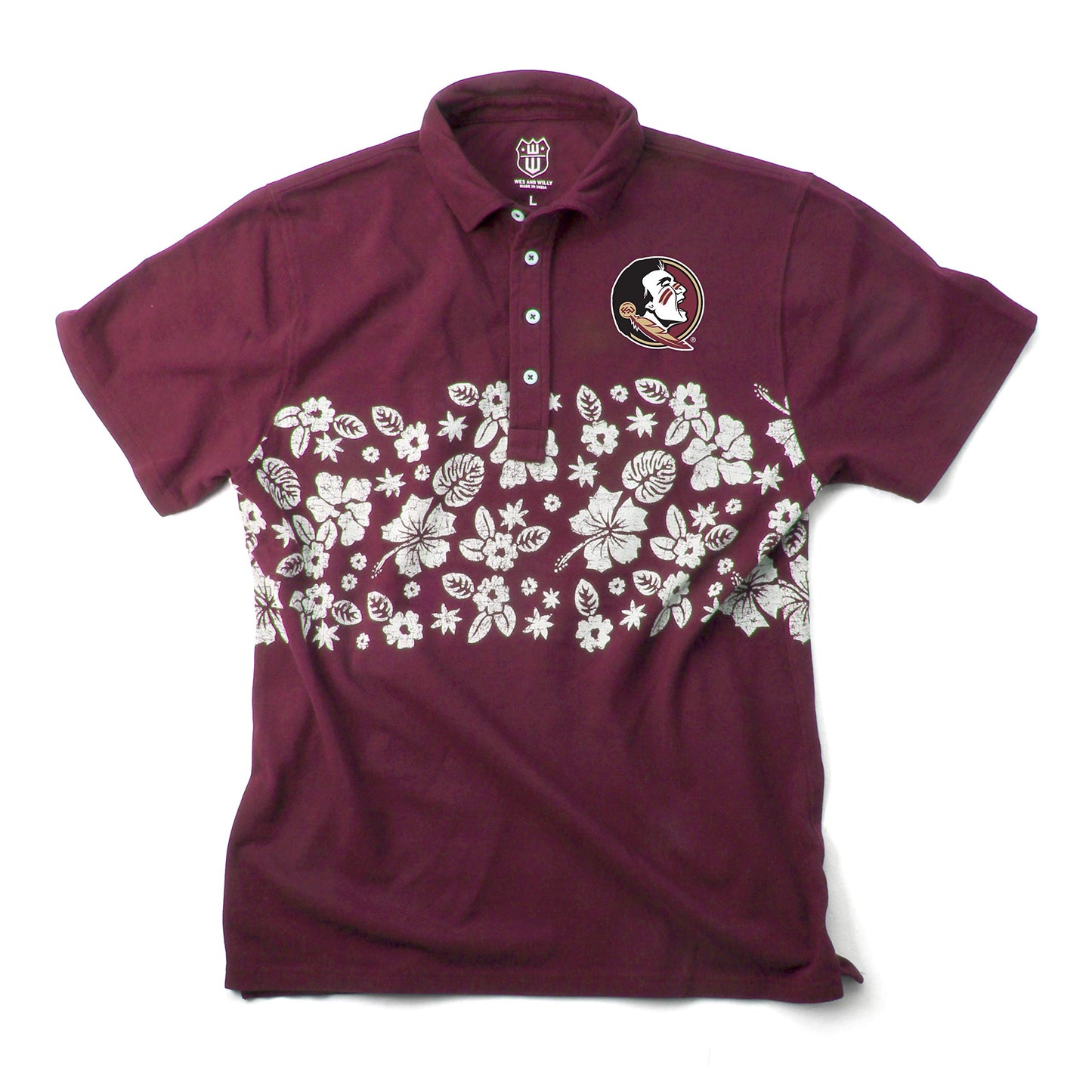 Florida State Seminoles Wes and Willy Mens College Floral Polo