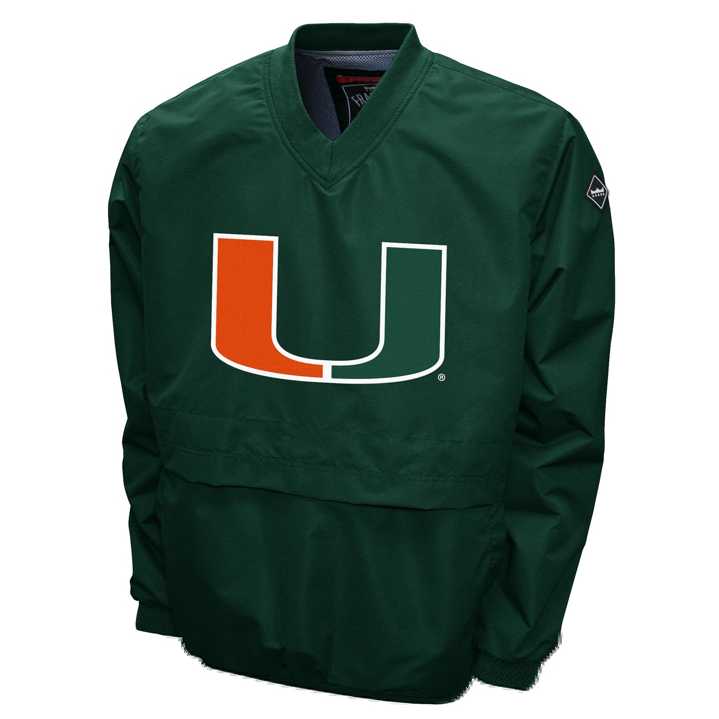 Miami Hurricanes Franchise Club Men's Big Logo Windshell V-Neck Pullover Jacket