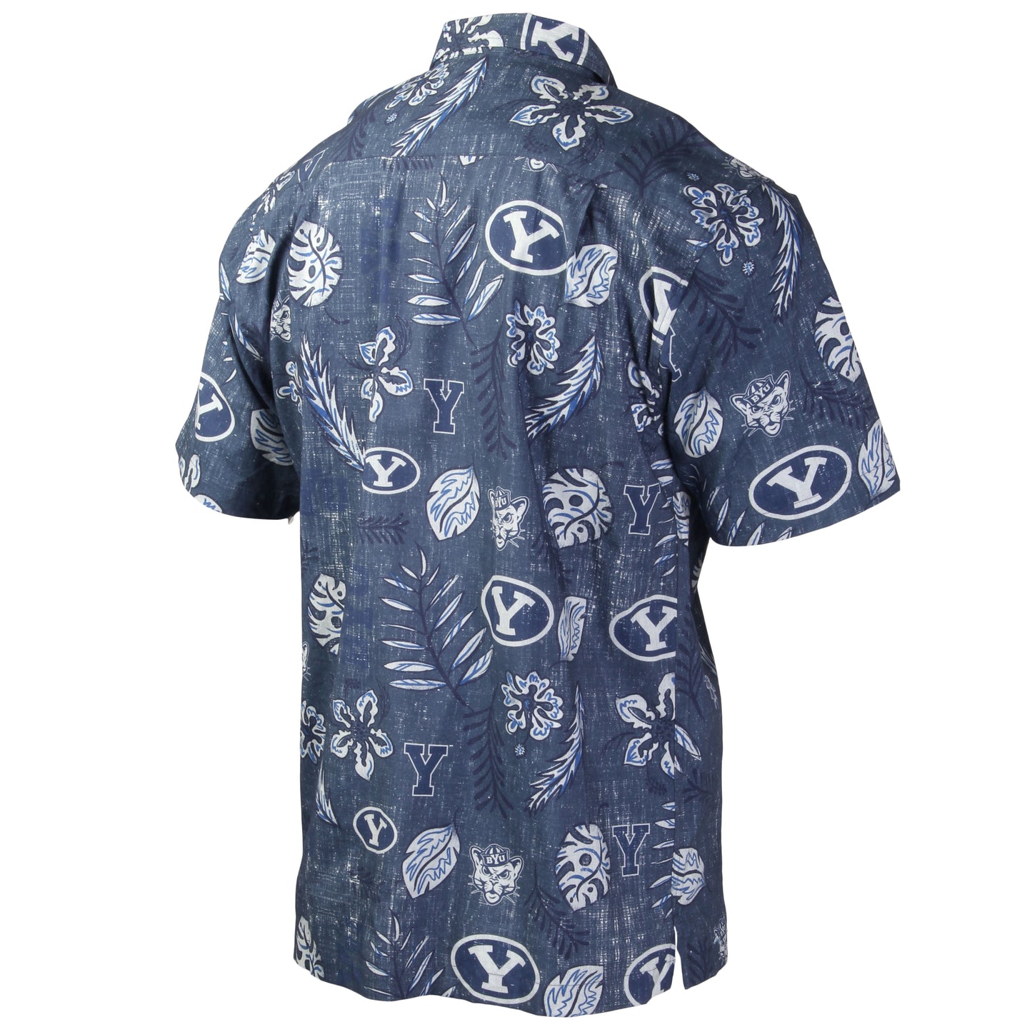 BYU Cougars Wes and Willy Mens College Hawaiian Short Sleeve Button Down Shirt Vintage Floral