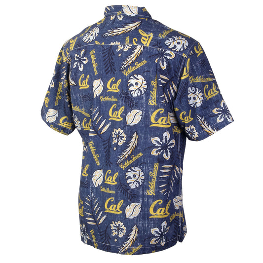 Cal Berkeley Bears Wes and Willy Mens College Hawaiian Short Sleeve Button Down Shirt Vintage Floral