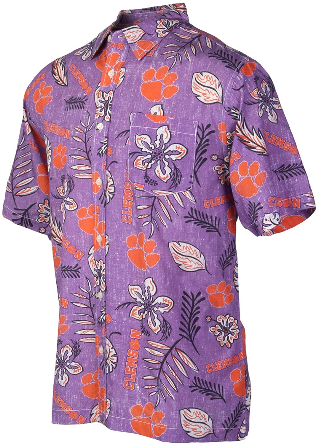 Clemson Tigers Wes and Willy Mens College Hawaiian Short Sleeve Button Down Shirt Vintage Floral