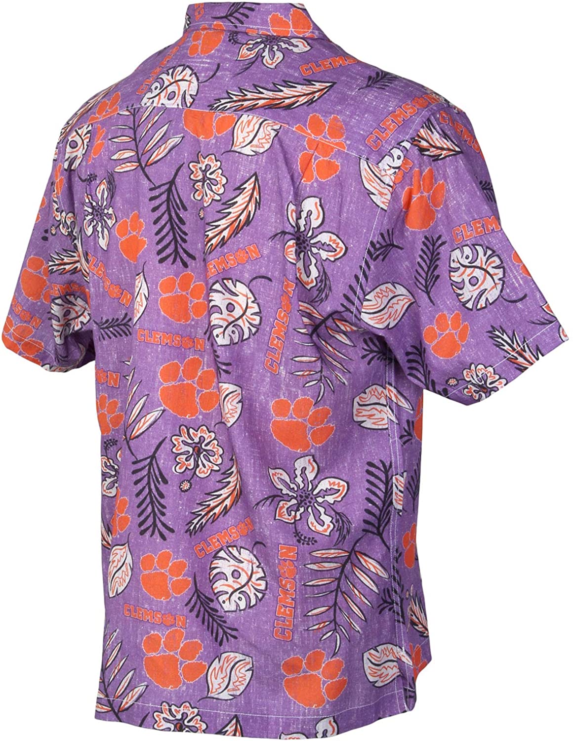 Clemson Tigers Wes and Willy Mens College Hawaiian Short Sleeve Button Down Shirt Vintage Floral