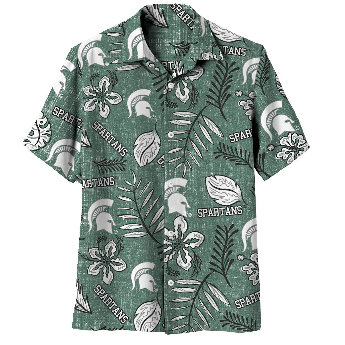 Michigan State Spartans Wes and Willy Mens College Hawaiian Short Sleeve Button Down Shirt Vintage Floral