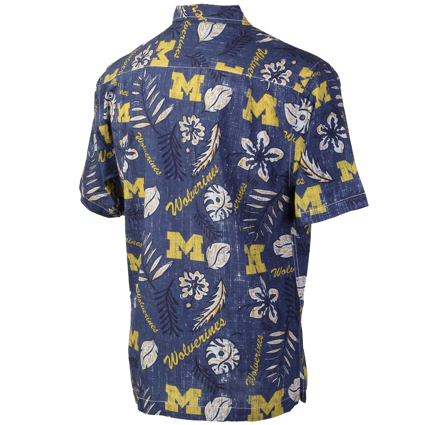 Michigan Wolverines Wes and Willy Mens College Hawaiian Short Sleeve Button Down Shirt Vintage Floral