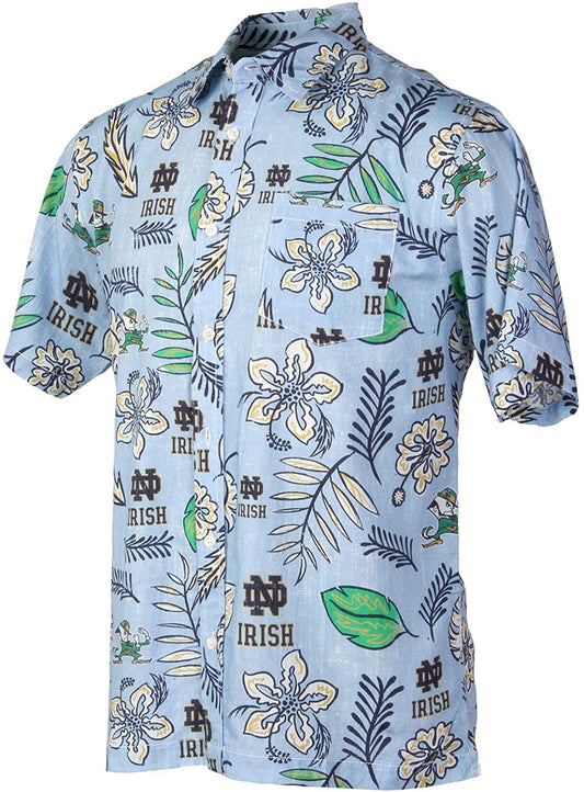 Notre Dame Fighting Irish Wes and Willy Mens College Hawaiian Short Sleeve Button Down Shirt Vintage Floral