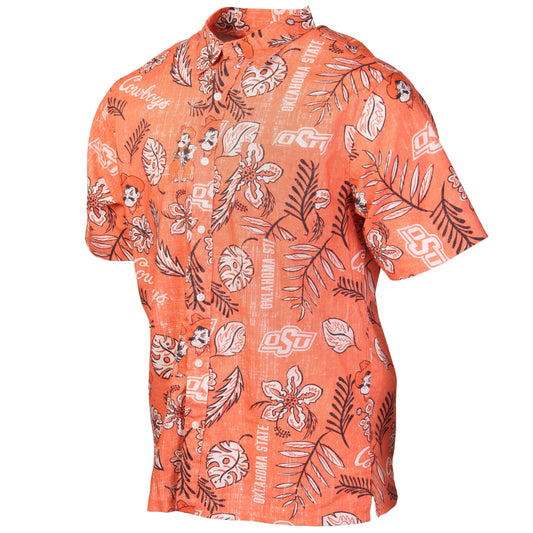 Oklahoma State Cowboys Wes and Willy Mens College Hawaiian Short Sleeve Button Down Shirt Vintage Floral