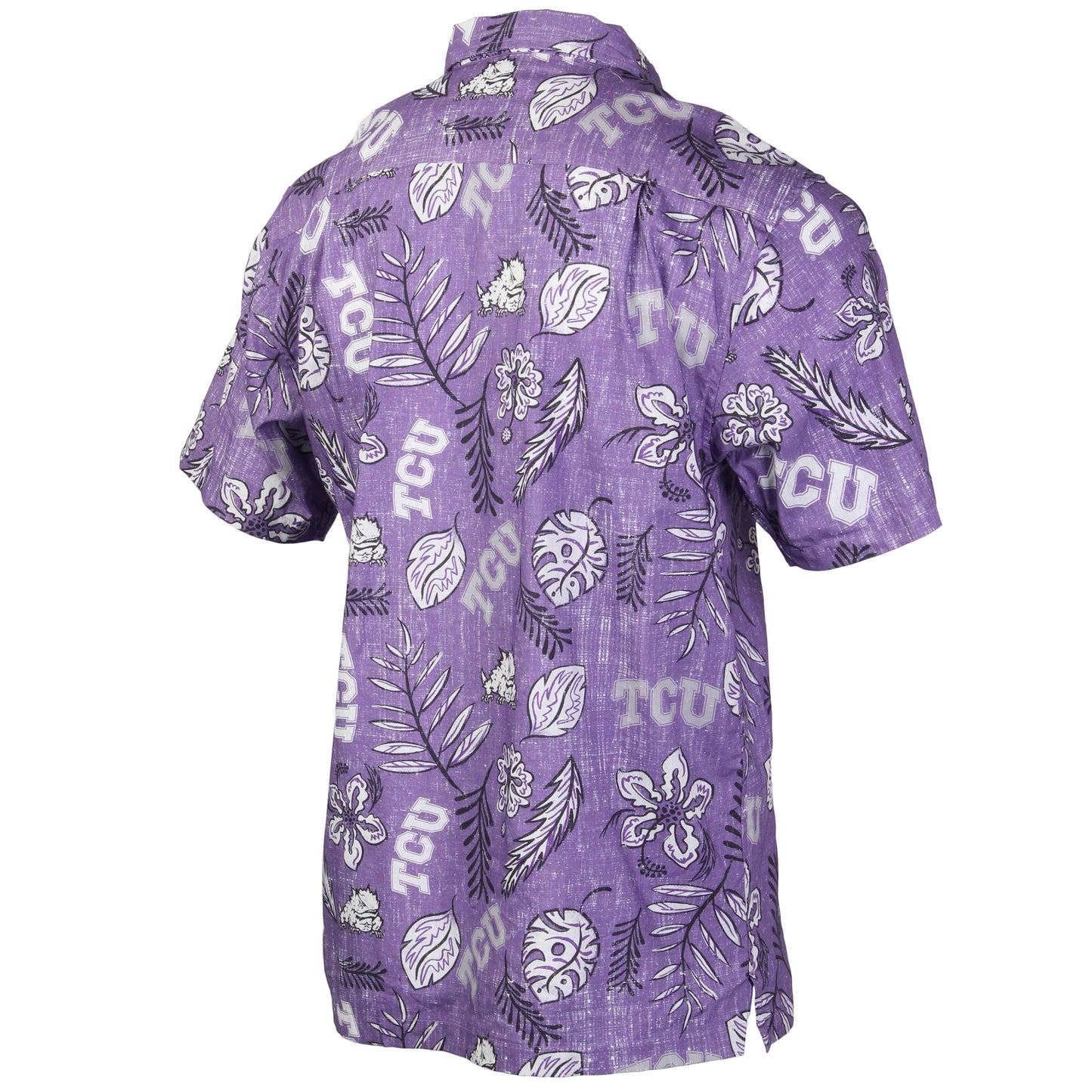 TCU Horned Frogs Wes and Willy Mens College Hawaiian Short Sleeve Button Down Shirt Vintage Floral