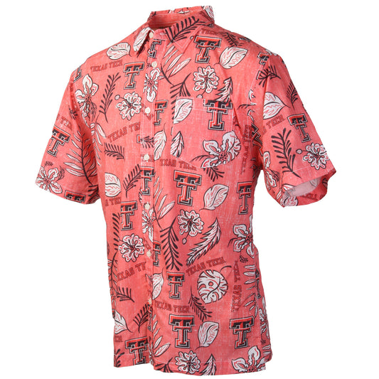 Texas Tech Red Raiders Wes and Willy Mens College Hawaiian Short Sleeve Button Down Shirt Vintage Floral