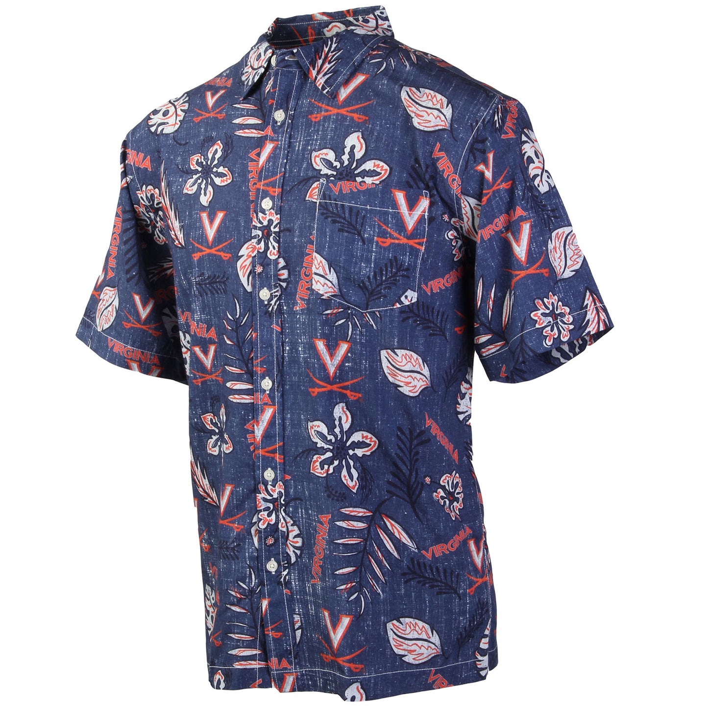 Virginia Cavaliers Wes and Willy Mens College Hawaiian Short Sleeve Button Down Shirt Vintage Floral