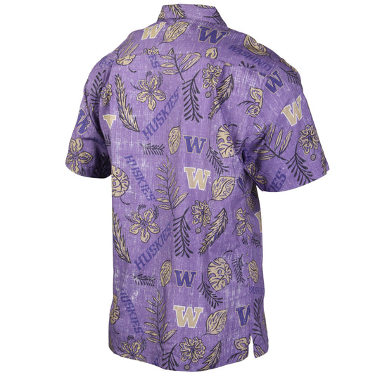 Washington Huskies Wes and Willy Mens College Hawaiian Short Sleeve Button Down Shirt Vintage Floral