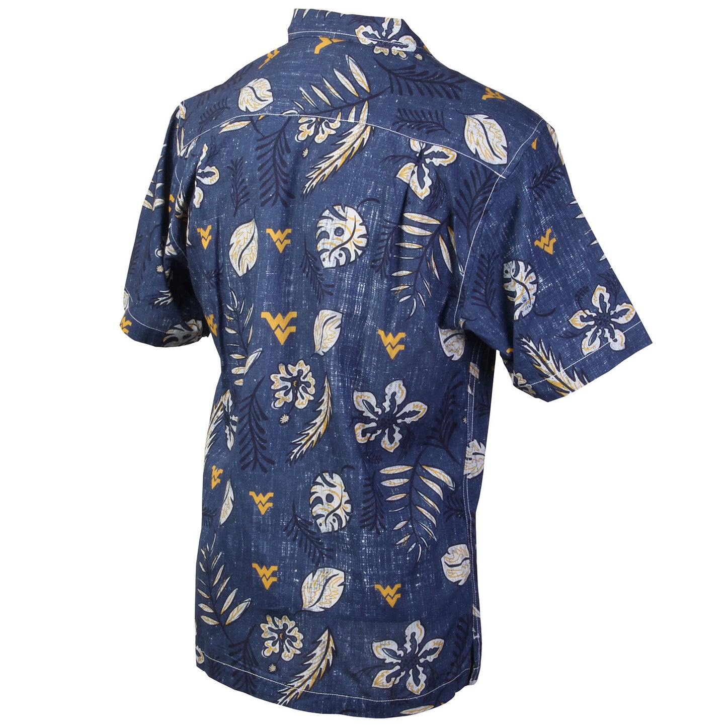 West Virginia Mountaineers Wes and Willy Mens College Hawaiian Short Sleeve Button Down Shirt Vintage Floral