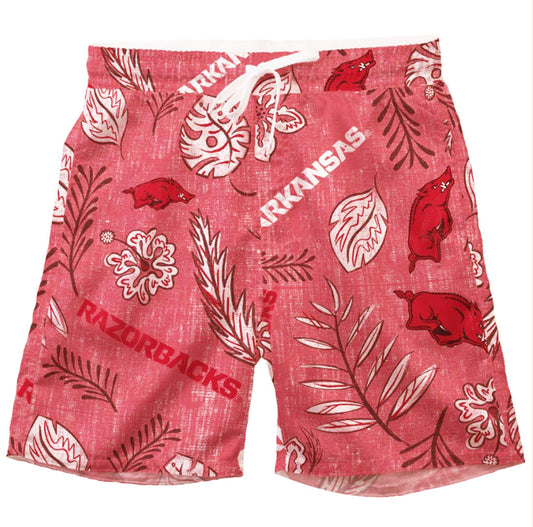 Arkansas Razorbacks Wes and Willy Mens College Vintage Floral Swim Trunks