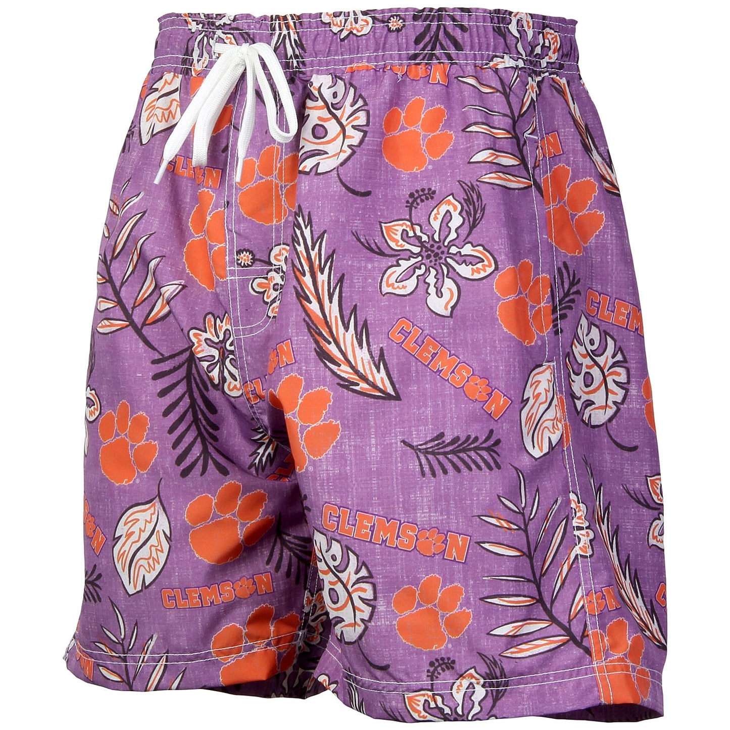 Clemson Tigers Wes and Willy Mens College Vintage Floral Swim Trunks