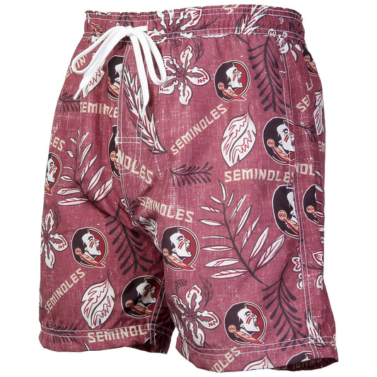 Florida State Seminoles Wes and Willy Mens College Vintage Floral Swim Trunks