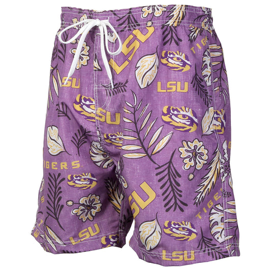 LSU Tigers Wes and Willy Mens College Vintage Floral Swim Trunks