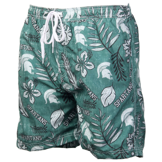 Michigan State Spartans Wes and Willy Mens College Vintage Floral Swim Trunks