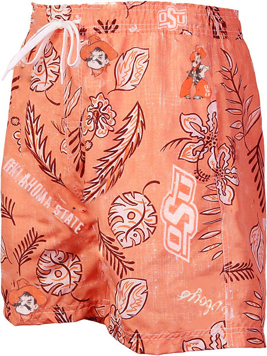 Oklahoma State Cowboys Wes and Willy Mens College Vintage Floral Swim Trunks