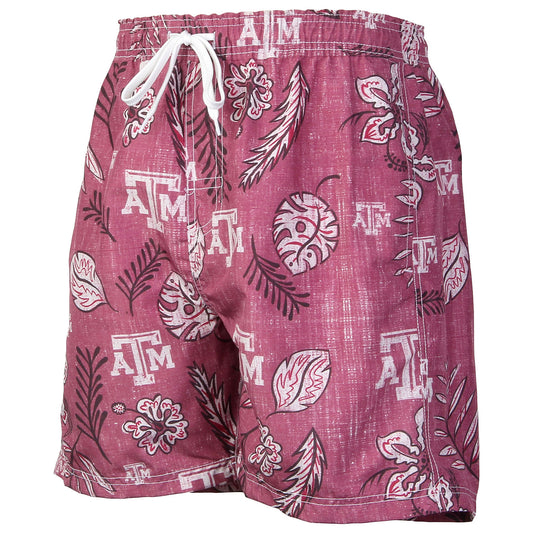 Texas A&M Aggies Wes and Willy Mens College Vintage Floral Swim Trunks