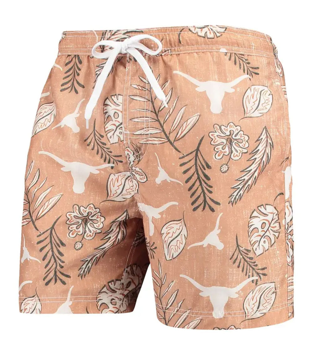 Texas Longhorns Wes and Willy Mens College Vintage Floral Swim Trunks