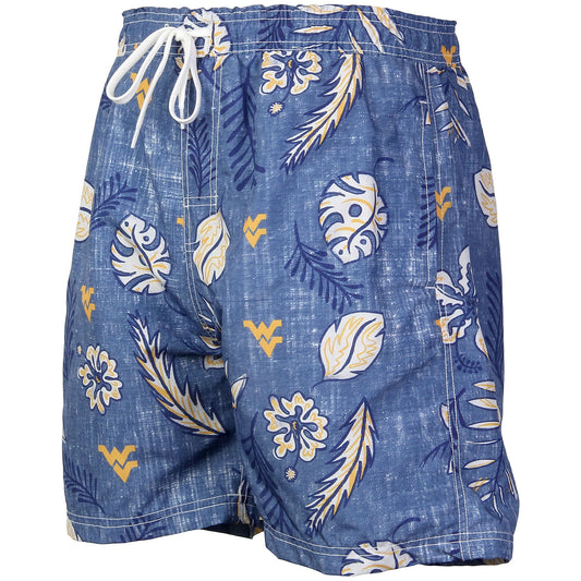 West Virginia Mountaineers Wes and Willy Mens College Vintage Floral Swim Trunks