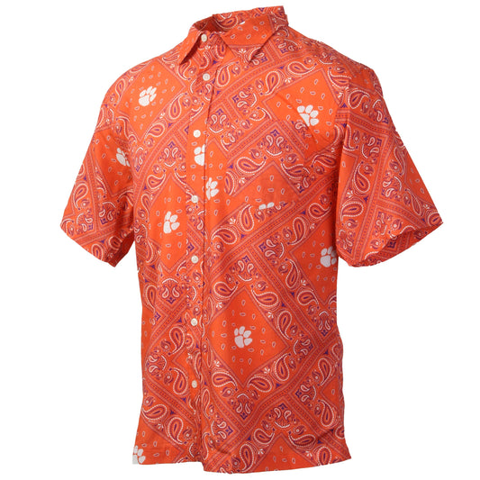 Clemson Tigers Wes and Willy Mens College Paisley Button Up Shirt