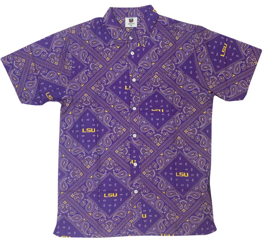 LSU Tigers Wes and Willy Mens College Paisley Button Up Shirt