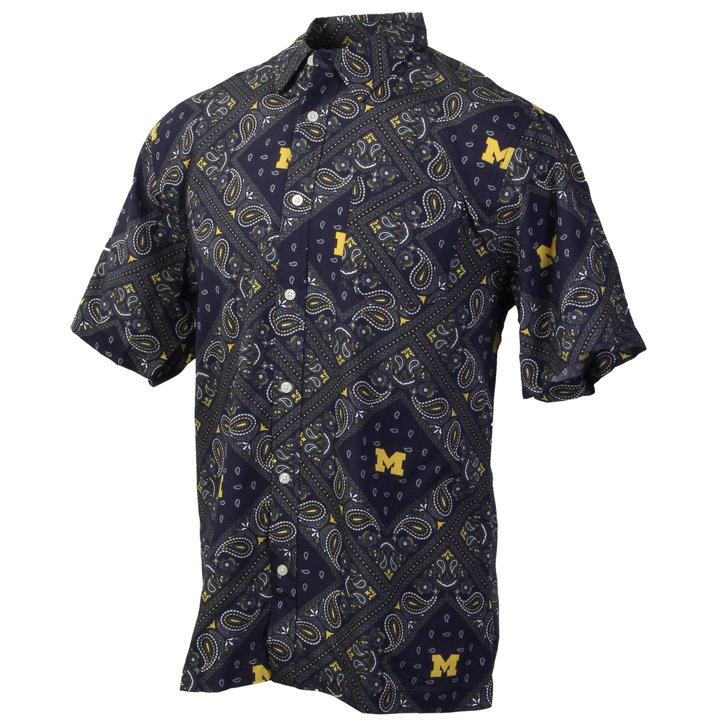 Michigan Wolverines Wes and Willy Mens College Paisley Button Up Shirt